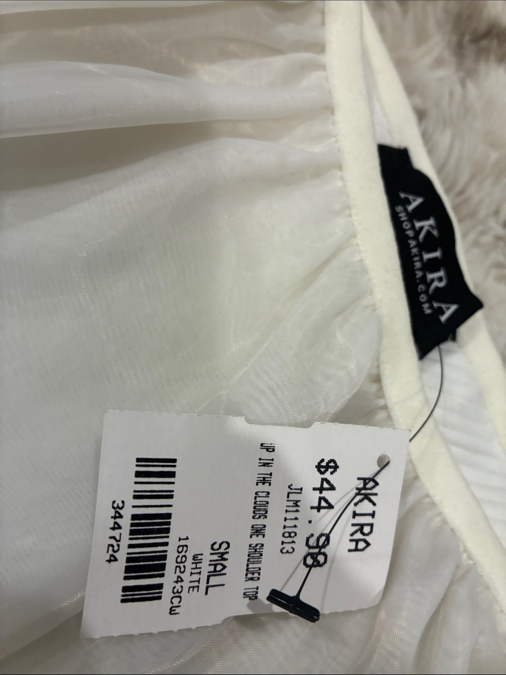 AKIRA White One-Shoulder Ruffle Ribbed Crop Top - Picture 3 of 6